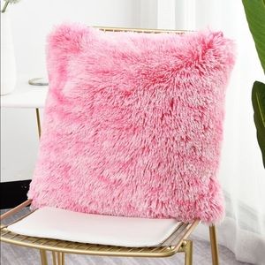 SHEIN Double Pink Furry Plush Throw Pillow Case